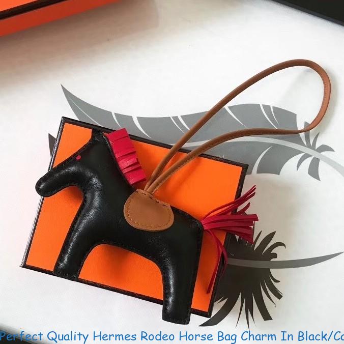 Perfect Quality Hermes Rodeo Horse Bag Charm In Black/Camarel/Red ...